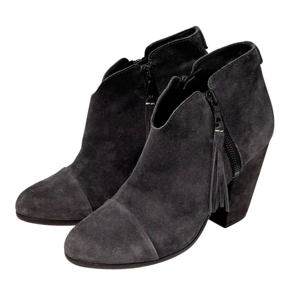 Rag & Bone Margot Ankle Boot Booties Womens EU 38 US 8 Asphalt Suede Grey Fringe